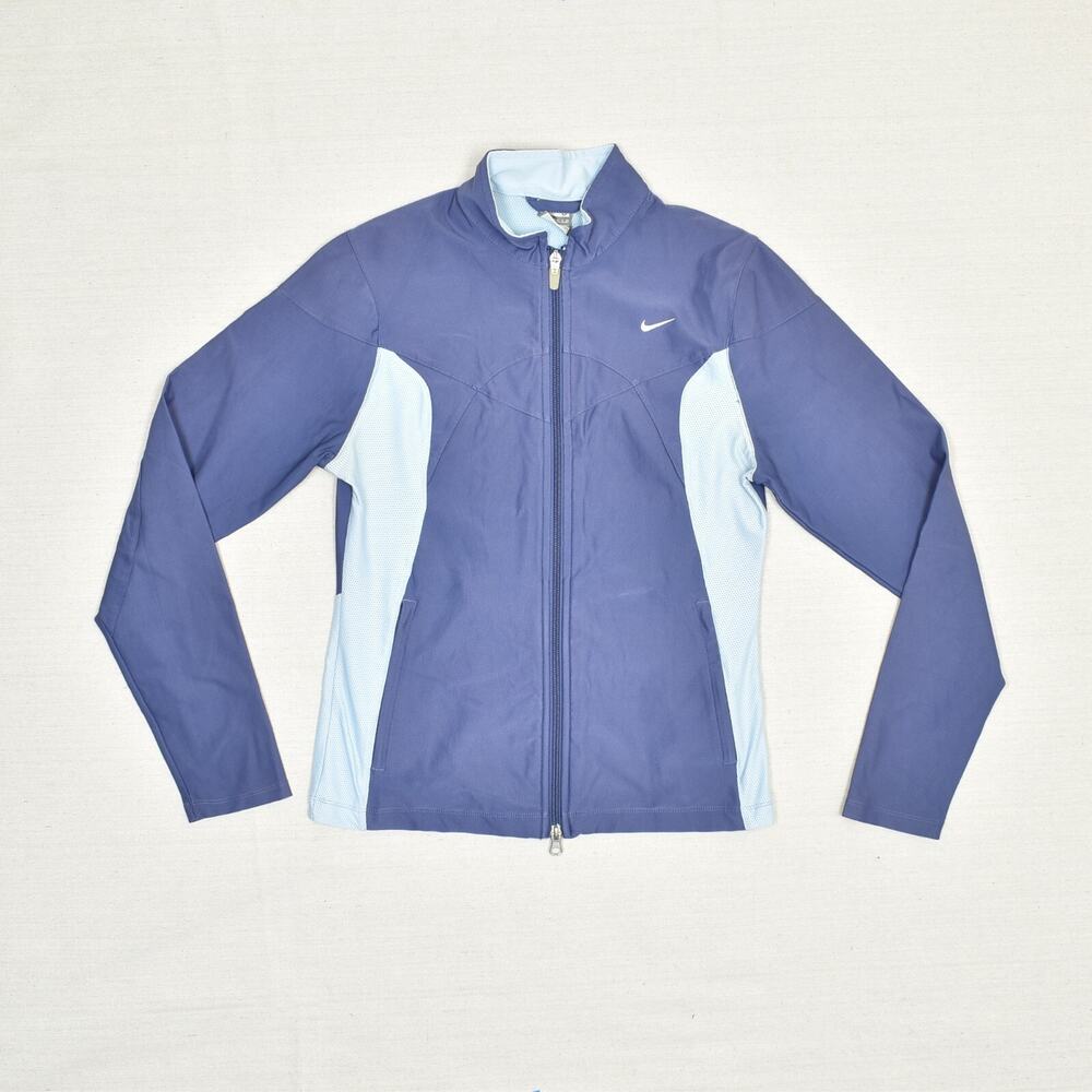 Nike Women Full Zip Windbreaker Polyester Blue Size S Dri Fit Pockets